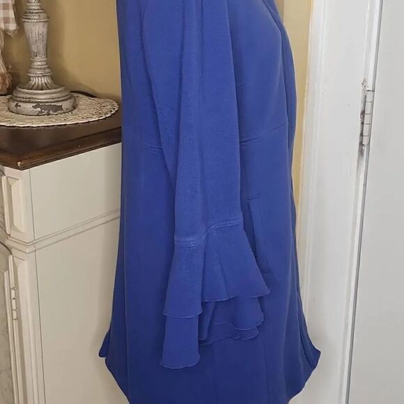 INC international concepts blue coat ruffle sleeves women's size Large - Picture 5 of 6